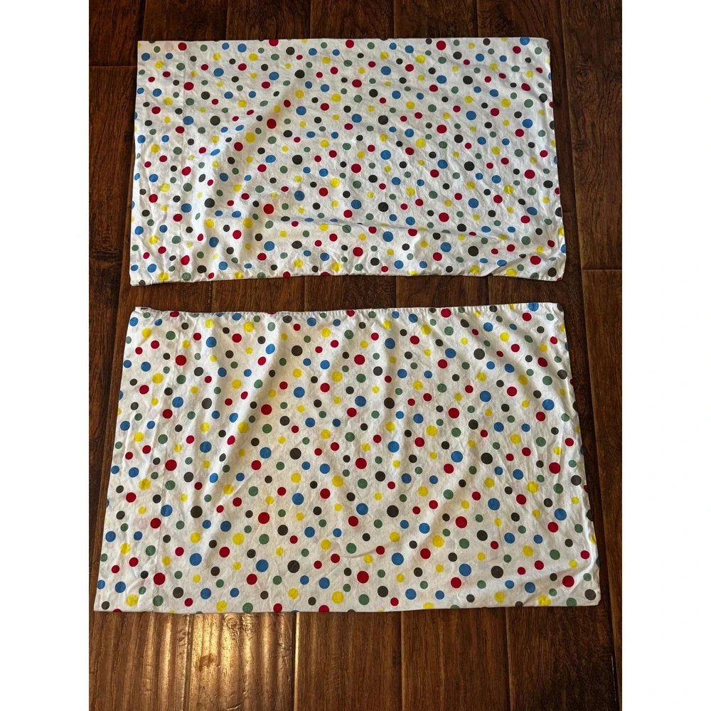 Vtg Polka Dot Pillowcase Set Unisex 32x20 White Multi Colorful